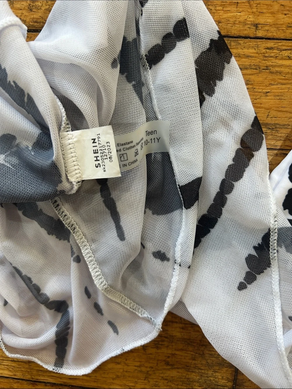 SHEIN Black & White Tie-Dye Kids One-Piece Swimsuit with Matching Cover-Up